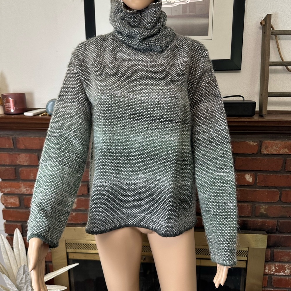 Max Studio Gray and Green Cowl Neck Sweater